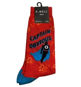 New K. Bell CAPTAIN OBVIOUS Men's Size 6.5-12 Red Arch Compression Crew Sock - Picture 1 of 4