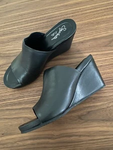 Seychelles Women Perky Black Leather Wedge Slide Sandal Shoe Size 7.5 - Picture 1 of 17