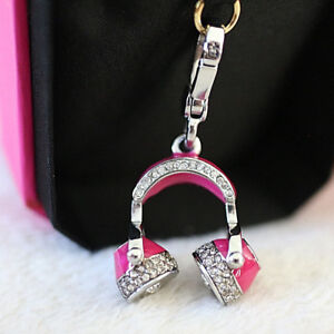 NWT NIB JUICY COUTURE Pink Headphone Pave Crystal Bracelet Charm NEW 