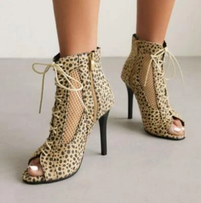 Womens Roman Sandals Ankle Boots Lace Up Shoes Open Toe Hollow Out Stiletto Heel - Image 1 of 4