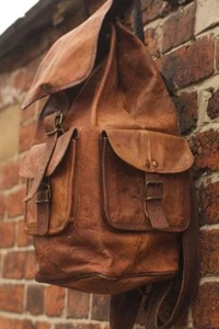 18" Echt Echtleder Herren Rucksack Umhängetasche Braun Vintage Tasche Laptop Rusksack - Bild 1 von 6