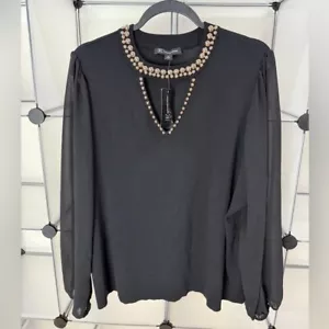 INC Women's Studded Keyhole Neck Chiffon Sleeves Sweater Top Black Size 3X NWT - Picture 1 of 8