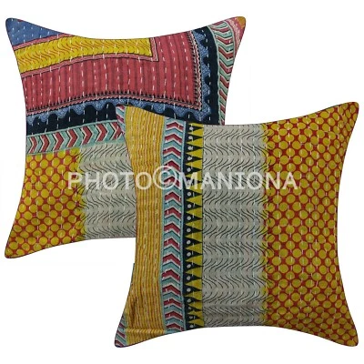 Funda de Cojín Kantha Hecha a Mano India Coloridas Almohadas Funda 2 piezas Decoración del Hogar Foto 1 de 4