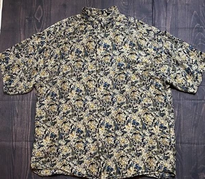 VINTAGE Structure Silk Shirt Men Large Short Sleeve Floral 100% Silk - Picture 1 of 6
