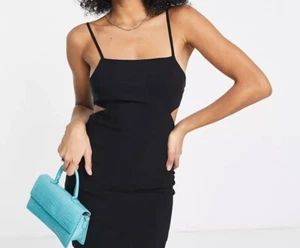 Miss Selfridge bengaline cut out mini dress in black UK14 (T77) (P) - Picture 1 of 5