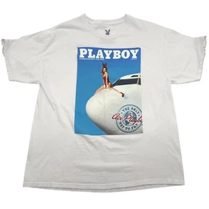 Playboy Magazine Cover Graphic T-Shirt Airplane Playboy Way To Fly White Women L - Picture 1 of 8