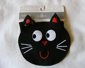 NEW KOALA KIDS BABY GIRL SMILEY BLACK CAT FACE W/SEQUIN BOW FEEDING BIB  - Picture 1 of 1