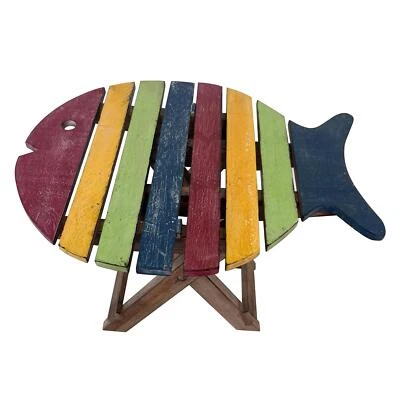 Small WOODEN FOLDING FISH shaped SIDE TABLE with distressed finish - Image 1 of 4