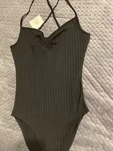 Zara Women's Solid Black Spaghetti Straps Ribbed One Piece Bodysuit Small - Picture 1 of 3