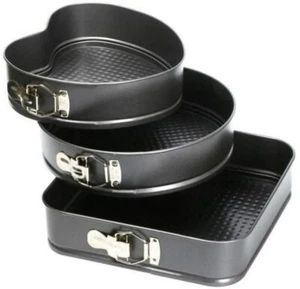 Set of 3 Heart, Round, Square Shaped Cake Mould Non-Stick Baking Tray Cake Tin - Picture 1 of 8
