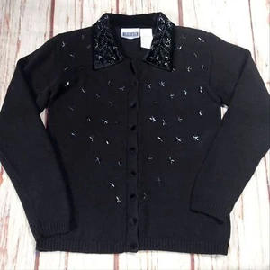 VTG Erika & Co Velvet & Sequin Embellished Button Knit Cardigan - Picture 1 of 13