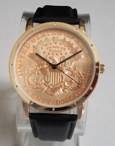 Men's Gold Finish Fashion Twenty dollar coin Dress Up Or party  Watch - Picture 1 of 7