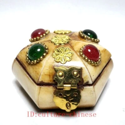 2,6-дюймовая коллекционная шкатулка для украшений старинная китайская резная инкрустация ручной работы - Изображение 1 из 4