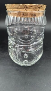 Tarro muñeco de nieve de vidrio transparente vintage de los años 80 bote nueces de caramelo con tapa de corcho de 5" de alto  - Imagen 1 de 8