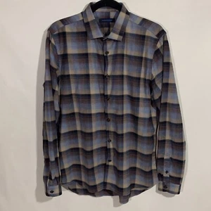 Men’s Patrick Assaraf Long Sleeve Button Up Flannel Shirt Size Medium Blue Brown - Picture 1 of 13