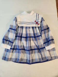 Vintage Bonnie Jean ABC Blue & White Plaid White Collar School Dress Size 5 - Picture 1 of 16