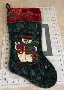 Prima Creations 2000Pupazzo di Neve in Velluto Verde Calza Natalizia 18" Paillettes Perline - Foto 1 di 9