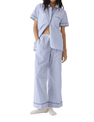 J. Conjunto de pijama de manga corta CREW de extremo a extremo para mujer talla XS azul 100 % algodón Foto 1 de 4