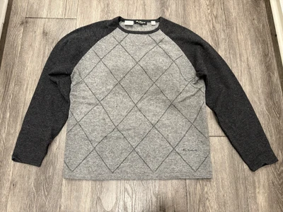 Ben Sherman Crew Pullover Sweater 100% Lambswool Black Label Grey Geometric L - Image 1 of 4