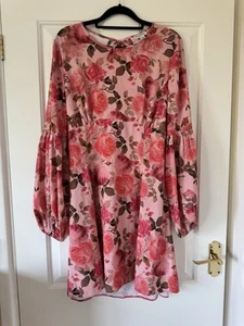 Miss Selfridge Long Sleeve Floral Rose Print Dress Size 16 - Picture 1 of 14