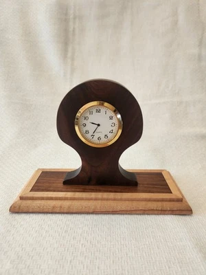 Handmade OOAK Desk Clock Quartz Wood Mantel Clock 3 Tone Walnut Wood  6" - Image 1 of 4