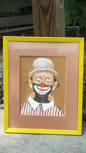 VINTAGE FRAMED ORIGINAL PASTEL CLOWN DRAWING - Picture 1 of 23