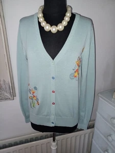 Joe Browns Cardigan UK 10 Aqua Floral Applique V-Neck Cardigan - Picture 1 of 9