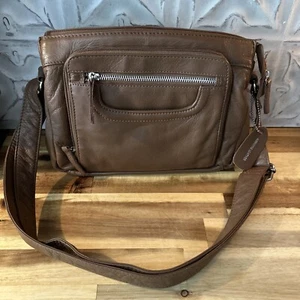 GREAT AMERICAN LEATHER WORKS Cowhide Cognac Brown Crossbody Shoulder Bag Purse - Bild 1 von 9