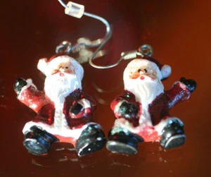 Vintage:*PENDIENTES SANTA CLAUS ROJO/BLANCO 1" EXCELENTE ESTADO ALAMBRE COLGANTE*: - Imagen 1 de 3