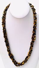 VINTAGE FINE ANTIQUE CHINESE TIGER’S EYE TRIPLE STRAND NECKLACE 25” Inches Long