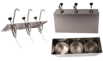 3 Bucket Sauce Dispenser Pump Squeeze Condiment Dispensing Stainless Steel e\ - Image 1 of 4