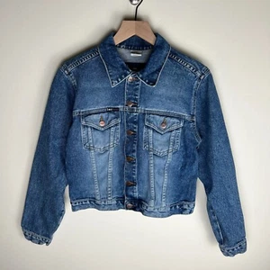 Y2K L.E.I. Chaqueta Denim Estilo Camionero Lavado Oscuro Juniors Talla Mediana 18x19.5 - Imagen 1 de 9
