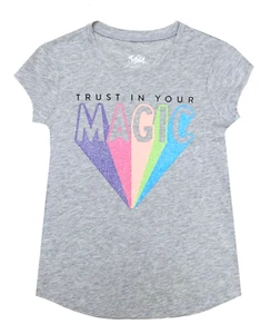Justice 💖 Girls Short Sleeve Graphic Table Tee Shirt-LOVE / TRUST IN YOUR MAGIC - Picture 1 of 9