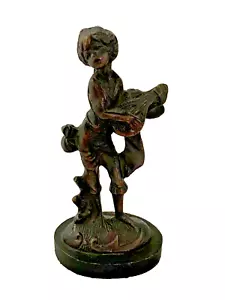Statuina bronzo vintage stile deposizione contadino ragazzo con liuto figura in metallo 6" - Foto 1 di 12