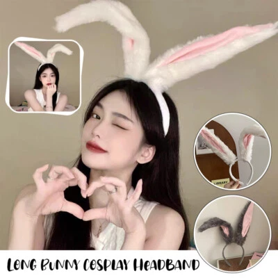 Long Rabbit Bunny Ears Headband Fluffy Plush Headdress Party Anime Cosplay - Image 1 of 4