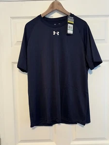 1268471 Men's Under Armour Heat Gear Tech Short Sleeve Locker T-Shirt Navy Large - Picture 1 of 4