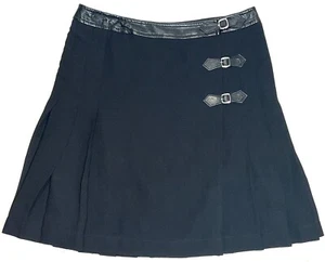 Escada Pleated Side/Back Faux Leather Buckle Knee Length Skirt 38 M 8 10 Germany - Picture 1 of 9