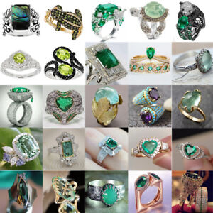 Fashion Women Cubic Zirconia  Silver Emerald Rings Wedding Engagement Jewelry
