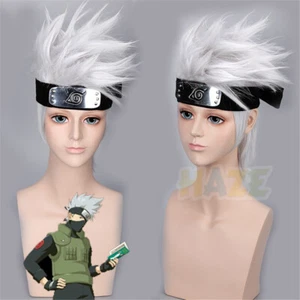 Naruto Hatake Kakashi Cosplay Perücke Kurze Silber Weiß Halloween Kostüm - Picture 1 of 8