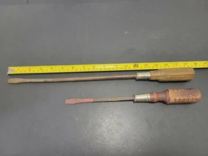 Lot of 2 Wood Handle Screwdrivers 12" Slotted Flathead 6-1/4" Screwdriver - Picture 1 of 12
