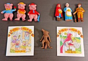 VTG HG Toys 1988 Fairy Tales LOT 3 pigs Wolf Red Riding Hood Grandma PVC & Books - Picture 1 of 18