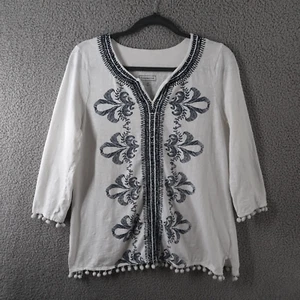 Pullover Charter Club Top Mujer Medio Azul Blanco Manga 3/4 Cuello en V - Imagen 1 de 10