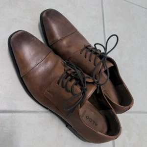 Aldo Oxford Shoes Men's Size 10 Cognac Brown Leather Upper Lace Up - Picture 1 of 9