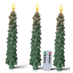 3 Pcs Christmas Tree Candles with Remote, Waxy Flameless Taper Candles - Picture 1 of 7