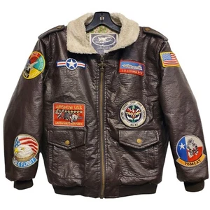 UP AND AWAY Jacket KIDS Juniors Medium 10 Brown Bomber USAF Patches Full Zip - Picture 1 of 14