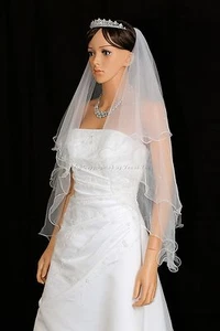 Handmade 2T White 10 Motifs Filigree Edge Fingertip Length Bridal Wedding Veil - Picture 1 of 5