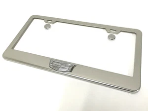 (1) 3D CadillacLOGOEmblem STAINLESS STEEL Chrome License Plate Frame Tag Holder - Bild 1 von 3