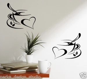 2 Tazza Di Caffè Con Cuore Adesivi Da Parete / Vinile Murale S54 - Picture 1 of 3