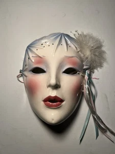 Clay Art San Francisco Vtg Mask 8" Flapper Girl Blue Star Snowflake Female Face - Picture 1 of 7