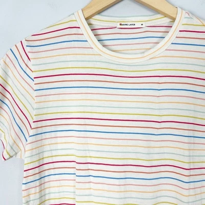 Camiseta a rayas arco iris capa marina manga corta cuello redondo talla mediana para mujer Foto 1 de 4